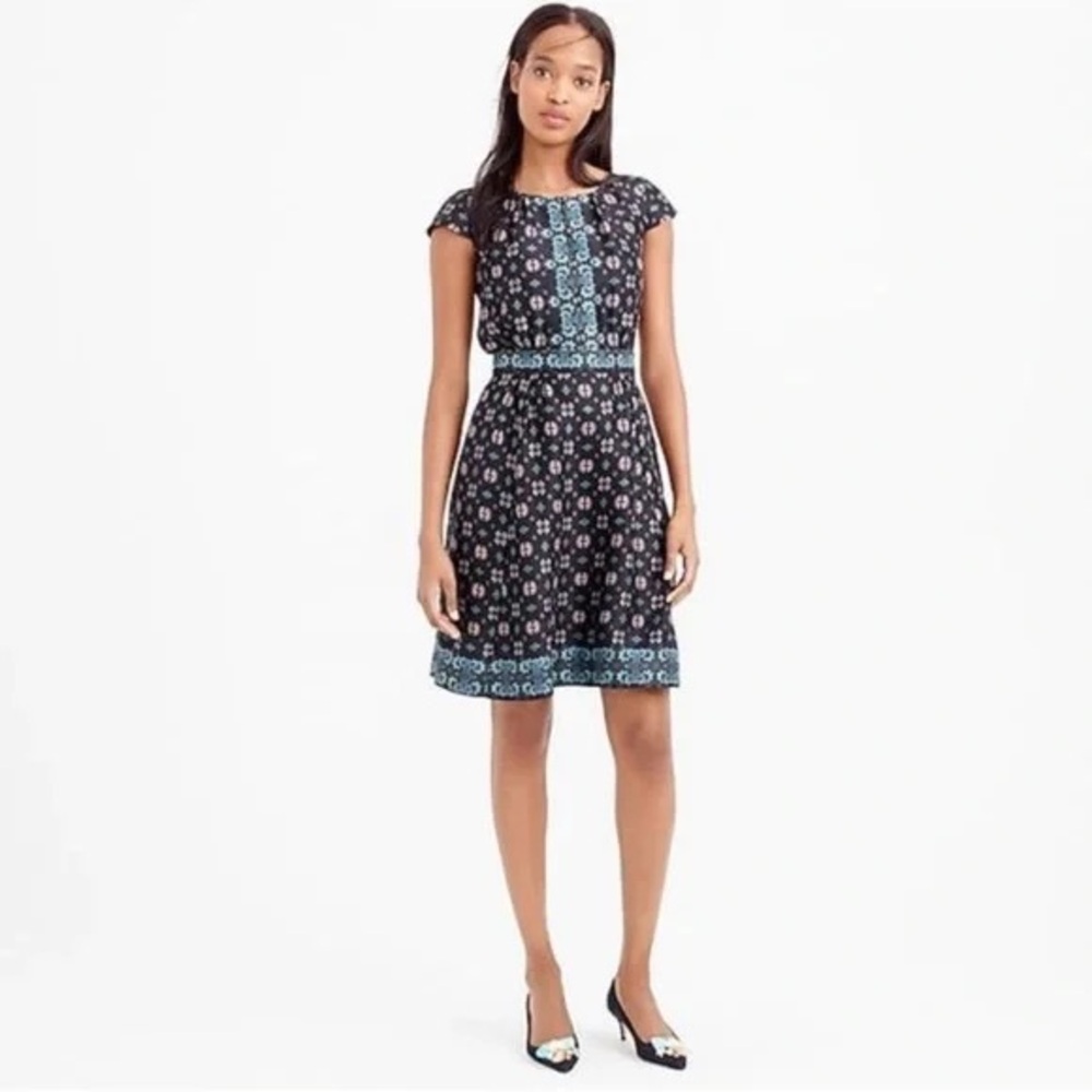 J. CREW 100% Silk Cap Sleeve Black Floral Midi Dress - Picture 3 of 16